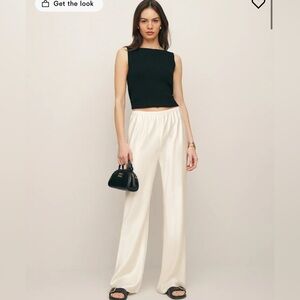 Reformation Cream Wide Leg Satin Bias Pants